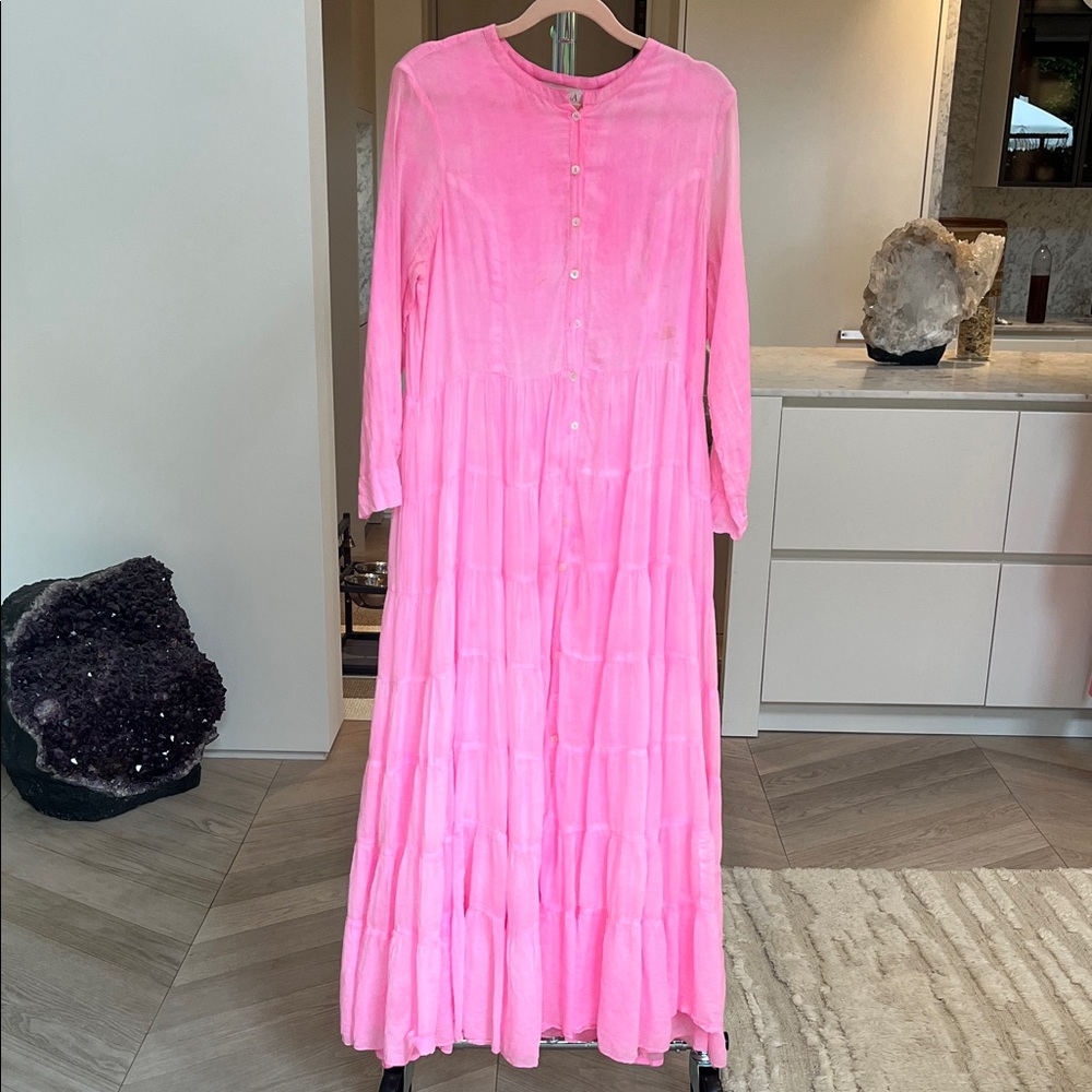 Chic Long Sleeve Pink Maxi Dress
